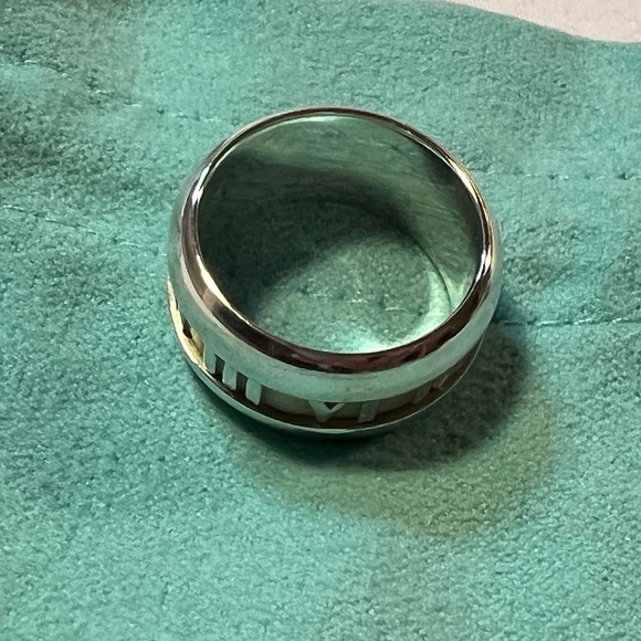 Tiffany & Co.  Sterling Silver Atlas Roman Numeral Wide Band Ring 5.5 - Picture 8 of 8